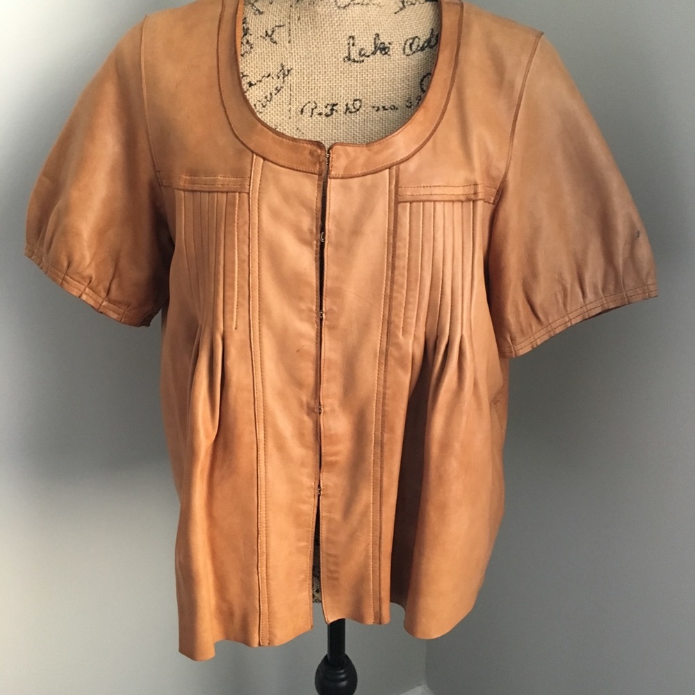 Gap Womens Tan Leather S/S Jacket Babydoll Sz M
